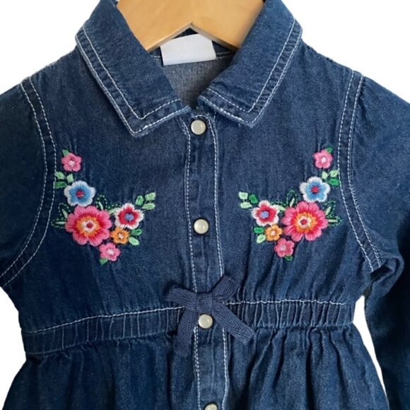 Nanette Baby Floral Embroidered Button Down Denim Dress 2T - Picture 4 of 5